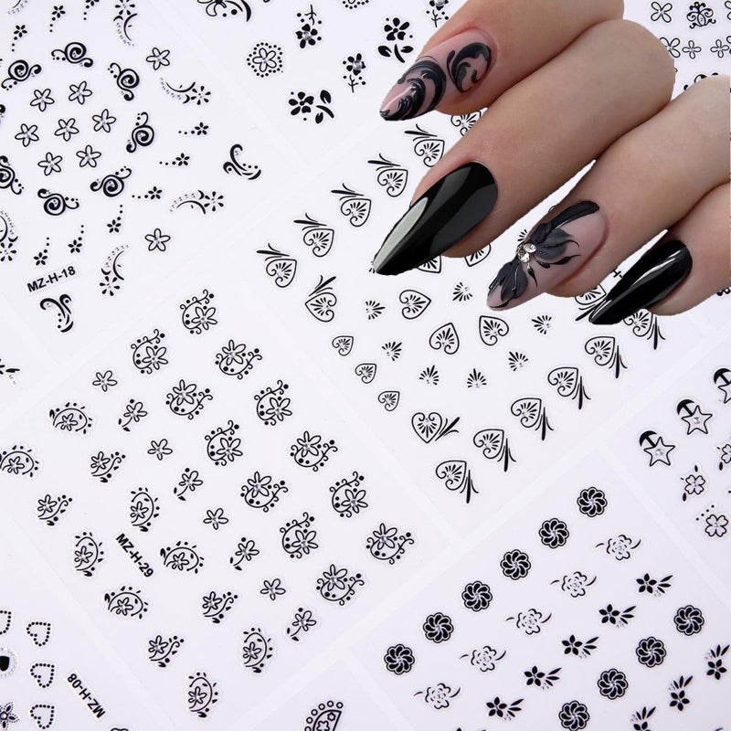 Sevgob 30Sheets Black Flower Nail Art Stickers Spring Summer Nail Stickers for Nails Art 3D Self-Adhesive Floral Nail Decals Flower Sticker for Women Girls Acrylic Nails Manicure DIY - Image 3